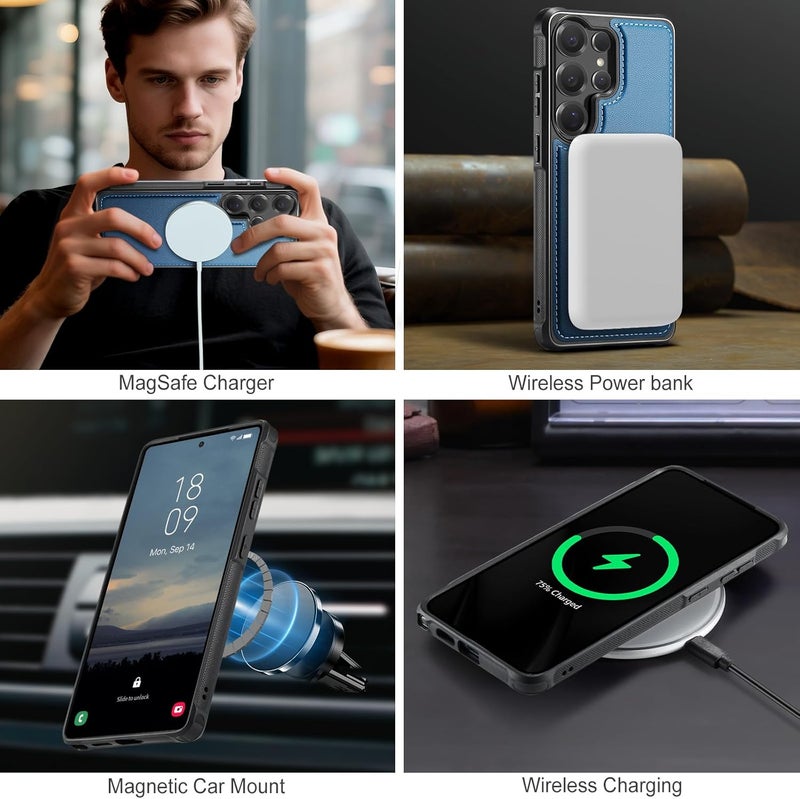 Usroom for Samsung Galaxy S25 Ultra Case Wallet Compatible with Magsafe, RFID Blocking Magnetic Card Holder 2 in 1 Detachable Kickstand Shockproof Phone Case for Galaxy S25 Ultra 6.9" Blue - Image 3